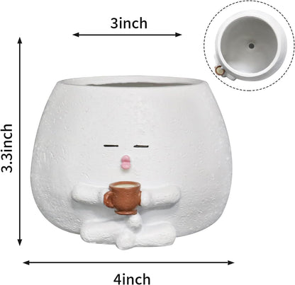 Cute Plant Pots Funny Face Coffee Planter for Indoor Outdoor Plants