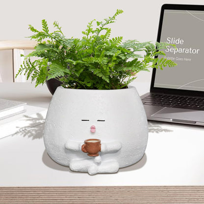Cute Plant Pots Funny Face Coffee Planter for Indoor Outdoor Plants