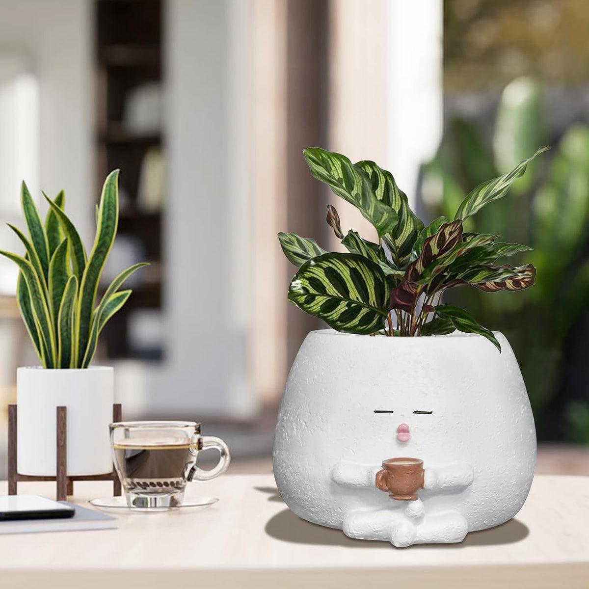 Cute Plant Pots Funny Face Coffee Planter for Indoor Outdoor Plants