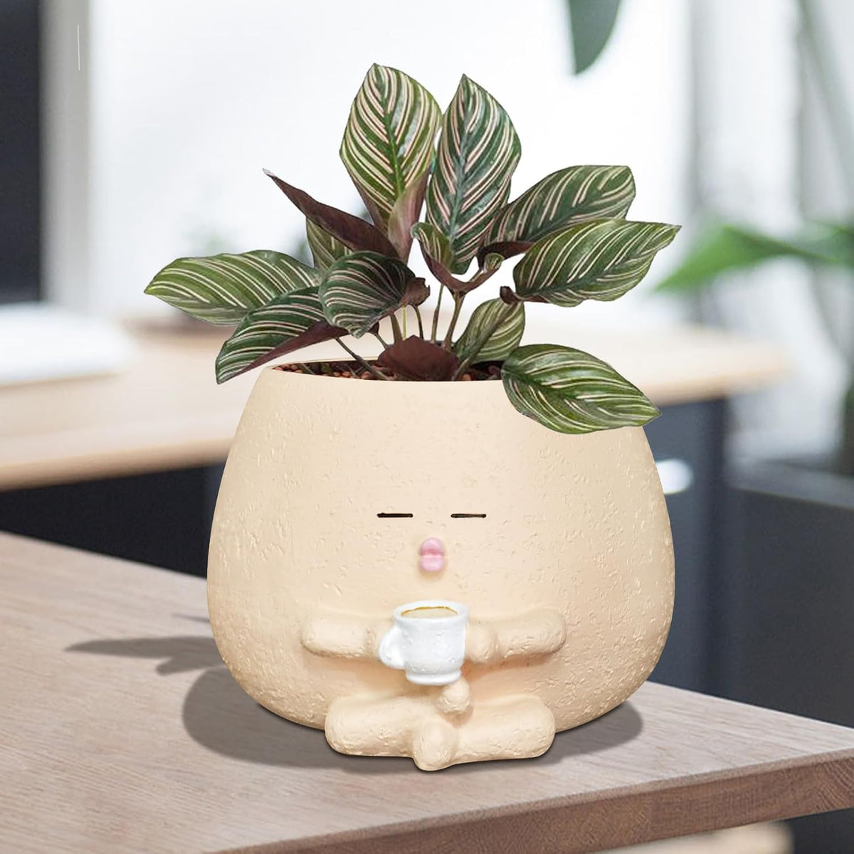Cute Plant Pots Funny Face Coffee Planter for Indoor Outdoor Plants