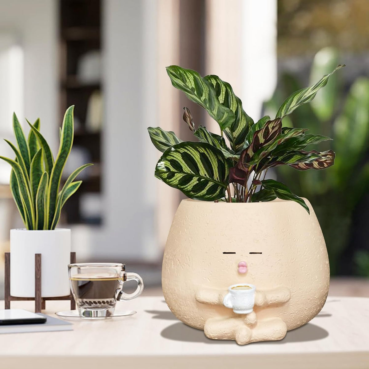 Cute Plant Pots Funny Face Coffee Planter for Indoor Outdoor Plants