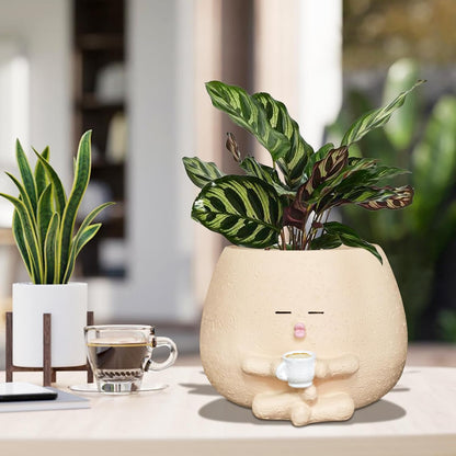 Cute Plant Pots Funny Face Coffee Planter for Indoor Outdoor Plants
