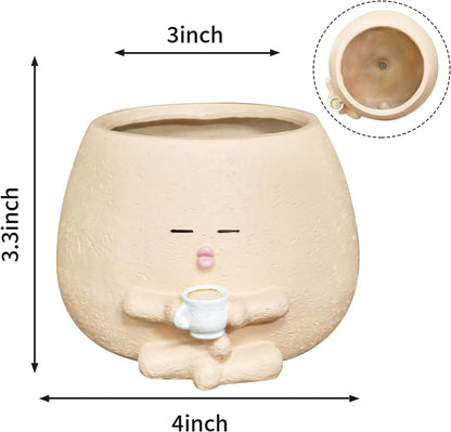 Cute Plant Pots Funny Face Coffee Planter for Indoor Outdoor Plants