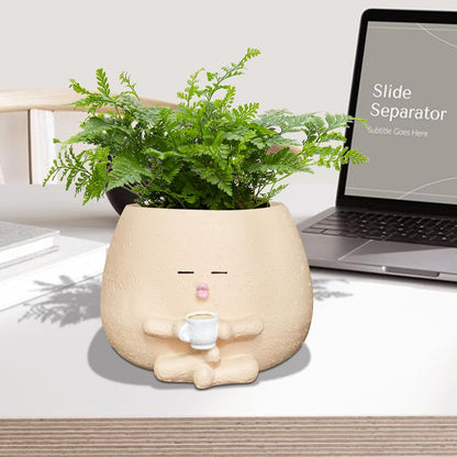 Cute Plant Pots Funny Face Coffee Planter for Indoor Outdoor Plants