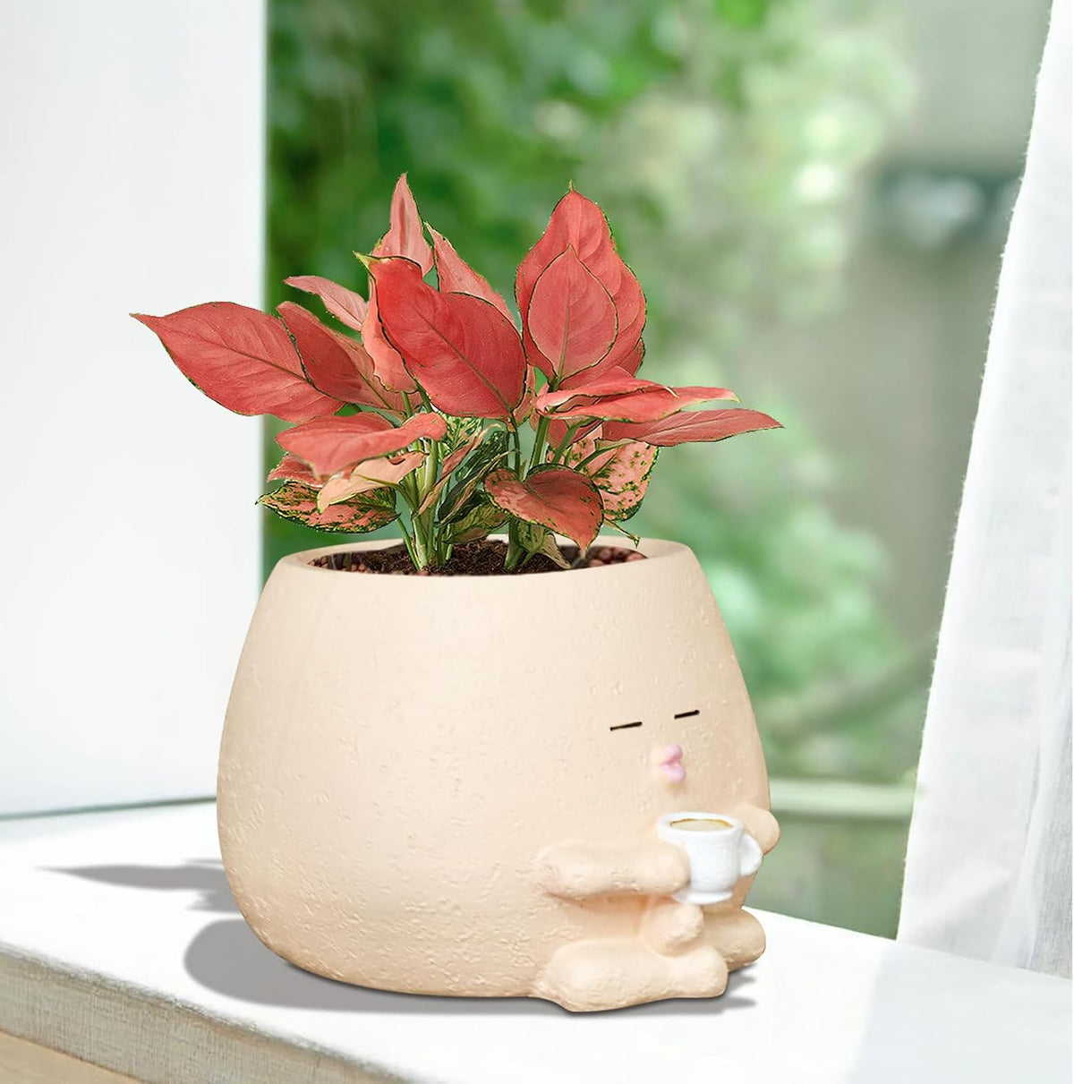 Cute Plant Pots Funny Face Coffee Planter for Indoor Outdoor Plants