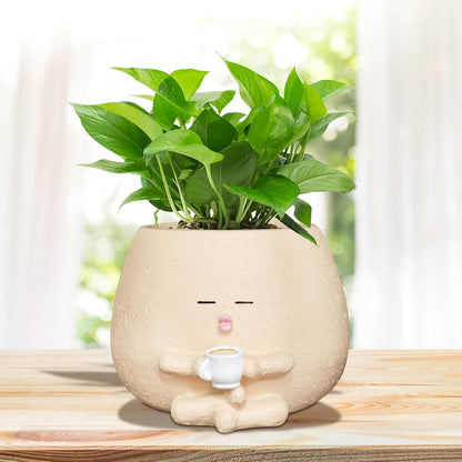 Cute Plant Pots Funny Face Coffee Planter for Indoor Outdoor Plants