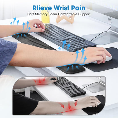 Ergonomic Wrist Rest for Keyboard and Mouse, Soft Memory Foam Keyboard Wrist Rest Set with Non-Slip Silicone Base, Easy Typing, Pain Relief, Comfort for Office, Work, Gaming (Classic Black)