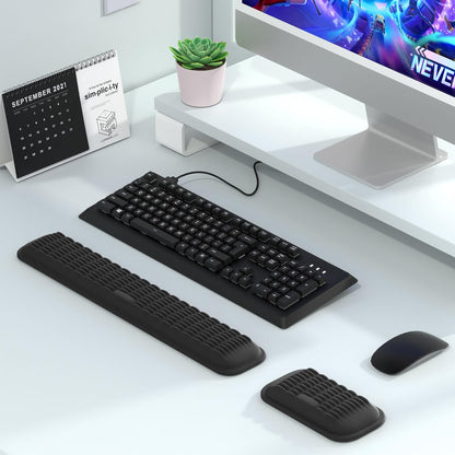 Ergonomic Wrist Rest for Keyboard and Mouse, Soft Memory Foam Keyboard Wrist Rest Set with Non-Slip Silicone Base, Easy Typing, Pain Relief, Comfort for Office, Work, Gaming (Classic Black)