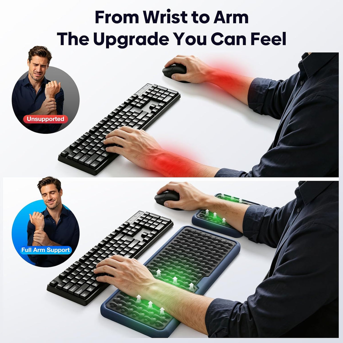 Ergonomic Wrist Rest for Keyboard and Mouse, Soft Memory Foam Keyboard Wrist Rest Set with Non-Slip Silicone Base, Easy Typing, Pain Relief, Comfort for Office, Work, Gaming (Classic Black)