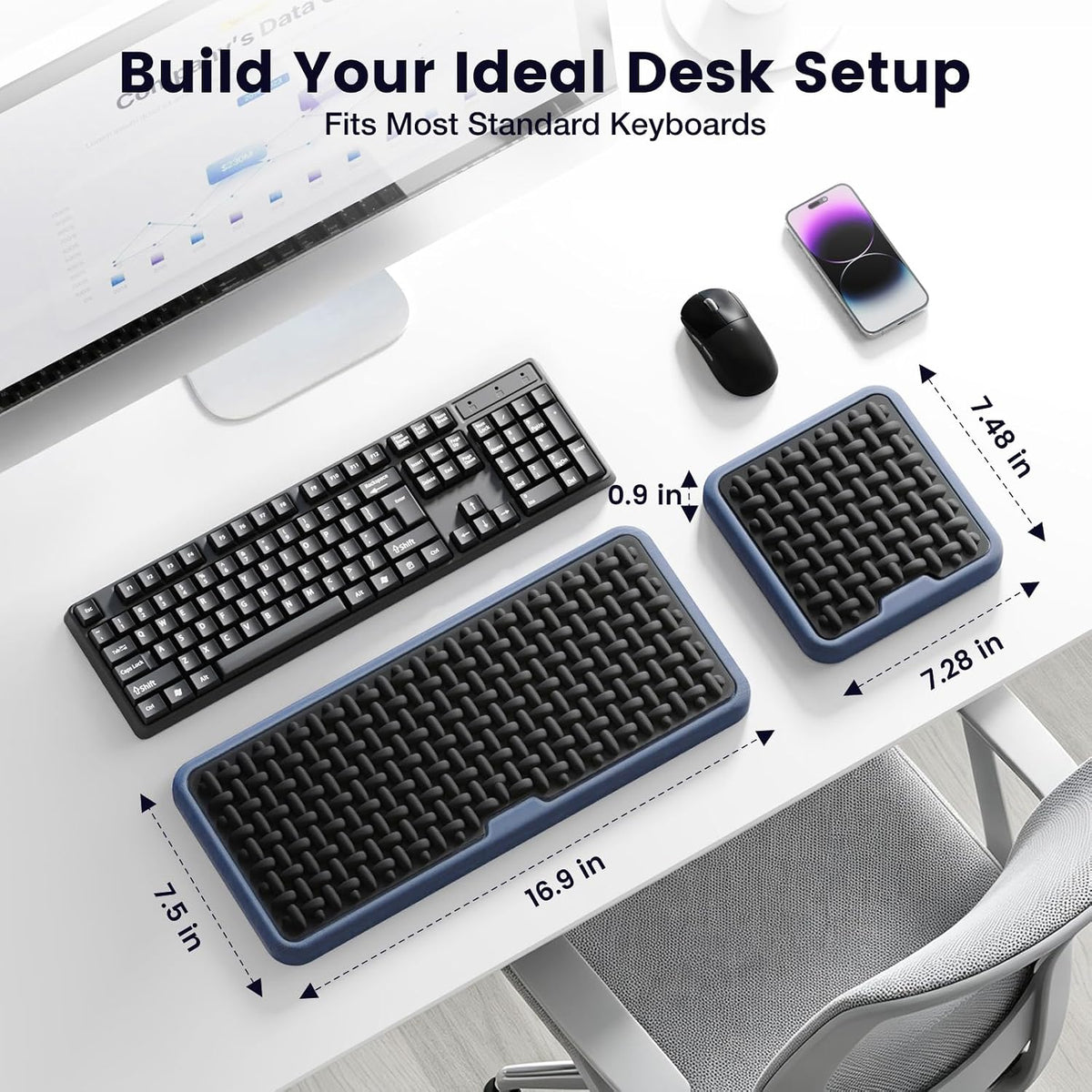 Ergonomic Wrist Rest for Keyboard and Mouse, Soft Memory Foam Keyboard Wrist Rest Set with Non-Slip Silicone Base, Easy Typing, Pain Relief, Comfort for Office, Work, Gaming (Classic Black)