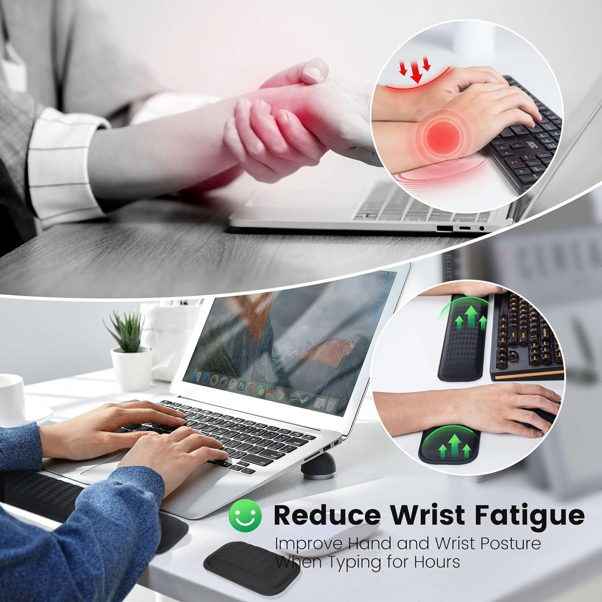 Ergonomic Wrist Rest for Keyboard and Mouse, Soft Memory Foam Keyboard Wrist Rest Set with Non-Slip Silicone Base, Easy Typing, Pain Relief, Comfort for Office, Work, Gaming (Classic Black)