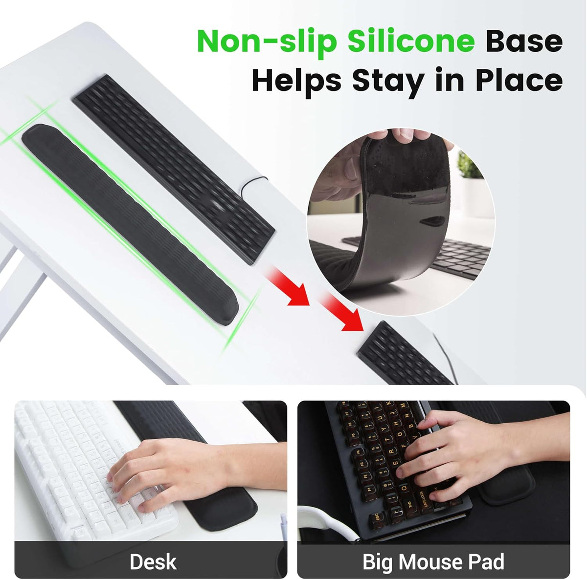 Ergonomic Wrist Rest for Keyboard and Mouse, Soft Memory Foam Keyboard Wrist Rest Set with Non-Slip Silicone Base, Easy Typing, Pain Relief, Comfort for Office, Work, Gaming (Classic Black)