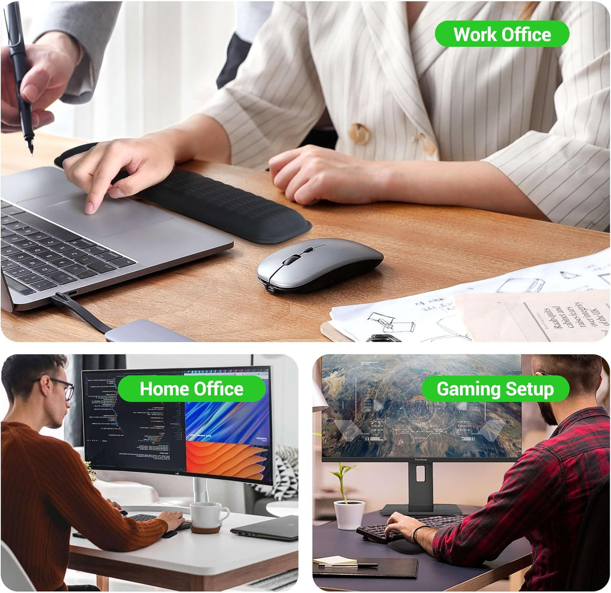 Ergonomic Wrist Rest for Keyboard and Mouse, Soft Memory Foam Keyboard Wrist Rest Set with Non-Slip Silicone Base, Easy Typing, Pain Relief, Comfort for Office, Work, Gaming (Classic Black)