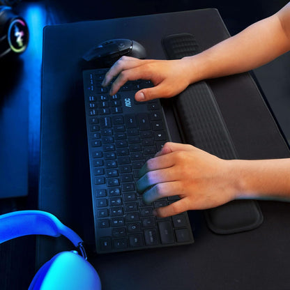 Ergonomic Wrist Rest for Keyboard and Mouse, Soft Memory Foam Keyboard Wrist Rest Set with Non-Slip Silicone Base, Easy Typing, Pain Relief, Comfort for Office, Work, Gaming (Classic Black)