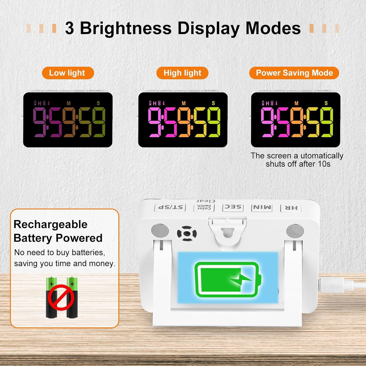 Kitchen Digital Timer, Count Down Up, Rechargeable, Vibration Mode