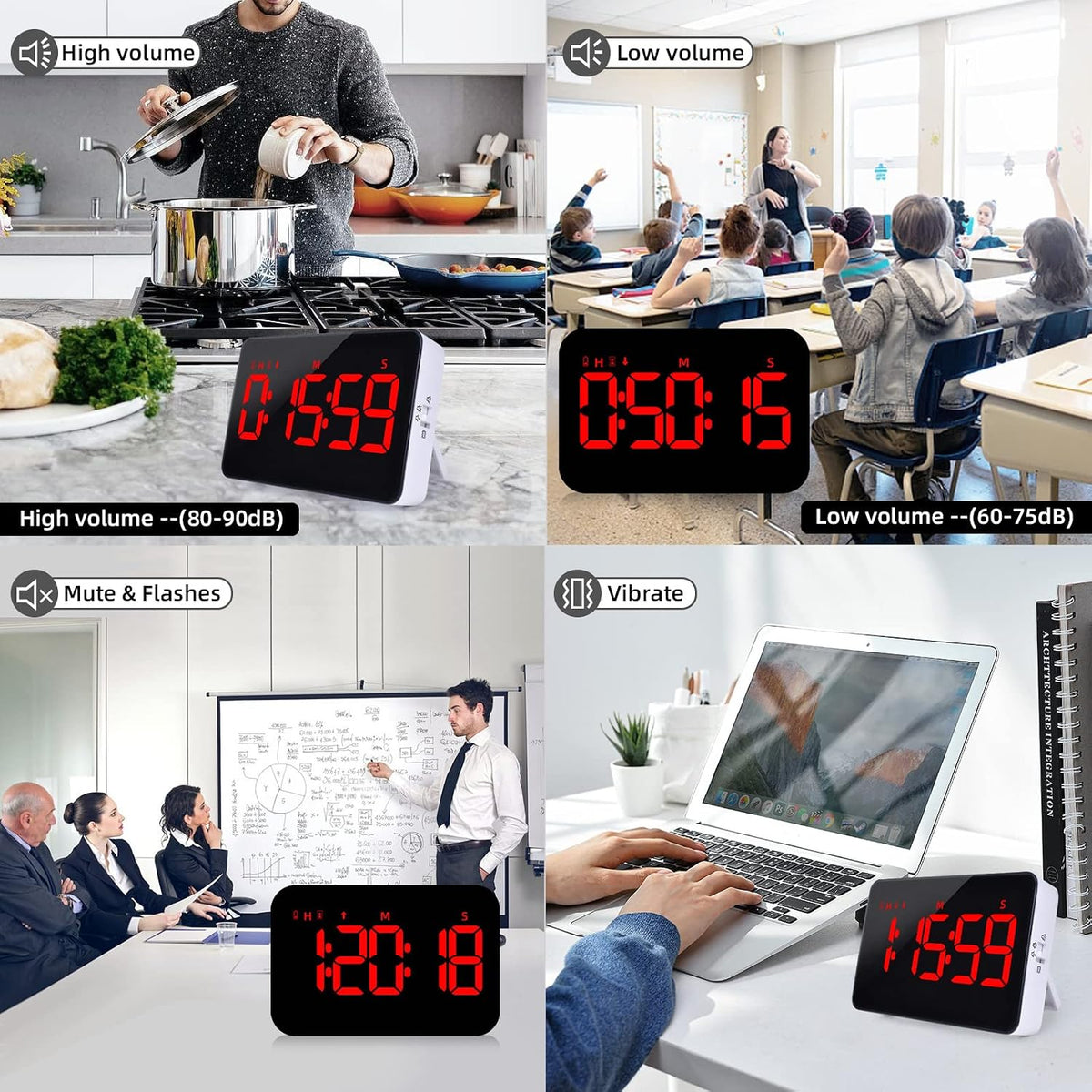 Kitchen Digital Timer, Count Down Up, Rechargeable, Vibration Mode