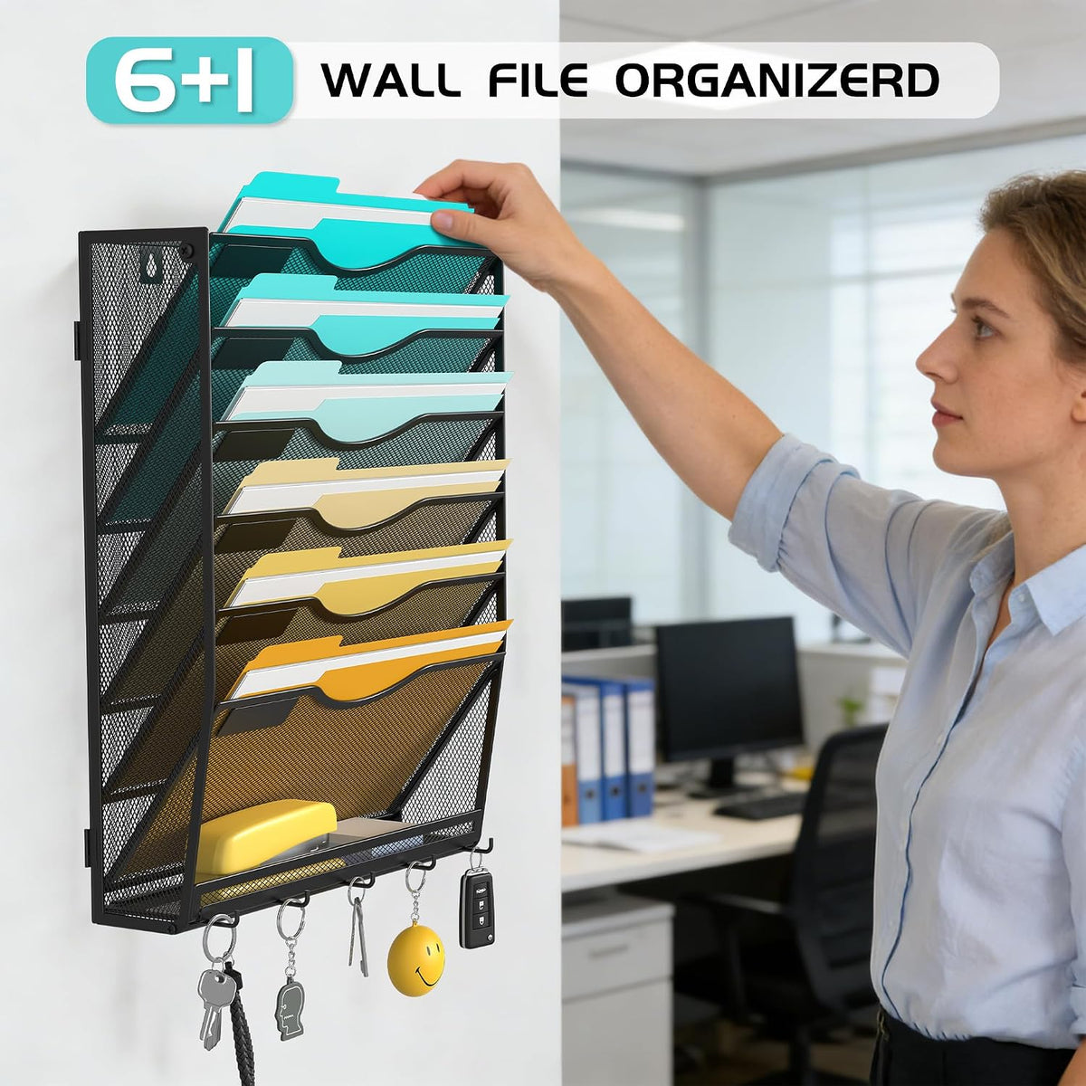 Delifox 7 Compartment Wall Mounted Hanging File Organizer for Office