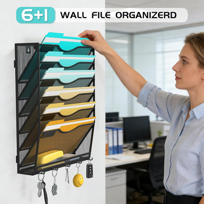 Delifox 7 Compartment Wall Mounted Hanging File Organizer for Office