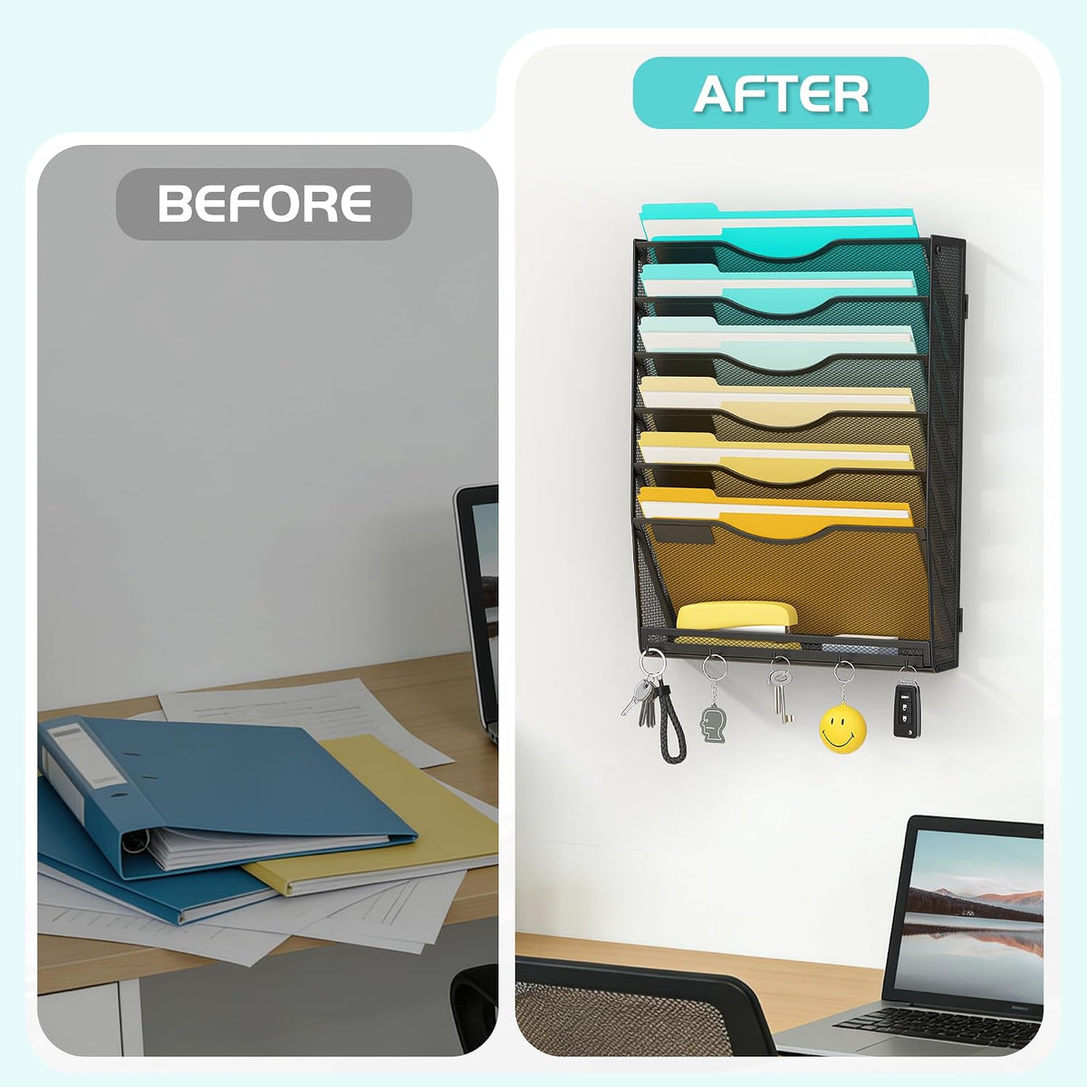 Delifox 7 Compartment Wall Mounted Hanging File Organizer for Office