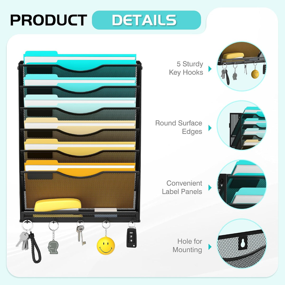 Delifox 7 Compartment Wall Mounted Hanging File Organizer for Office