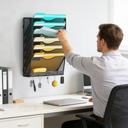 Delifox 7 Compartment Wall Mounted Hanging File Organizer for Office