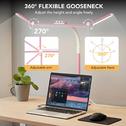 LED Desk Lamp for Home Office with Base, 28.2" Adjustable Gooseneck Swing Arm Ultra Bright Desk Light, Dimmable Architect Table lamp for Desktop Computer Light, Reading, Study, Workbench