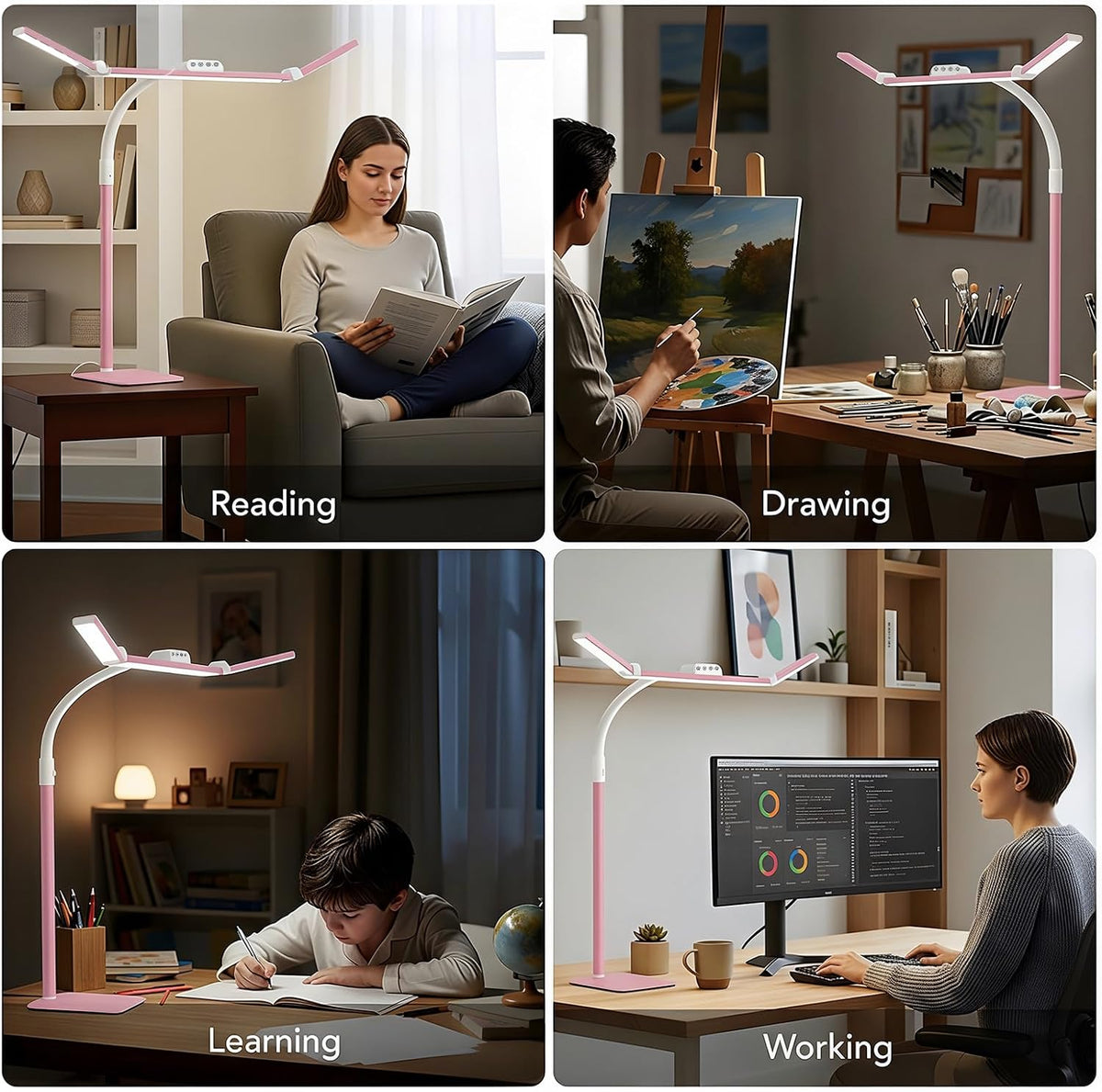 LED Desk Lamp for Home Office with Base, 28.2" Adjustable Gooseneck Swing Arm Ultra Bright Desk Light, Dimmable Architect Table lamp for Desktop Computer Light, Reading, Study, Workbench