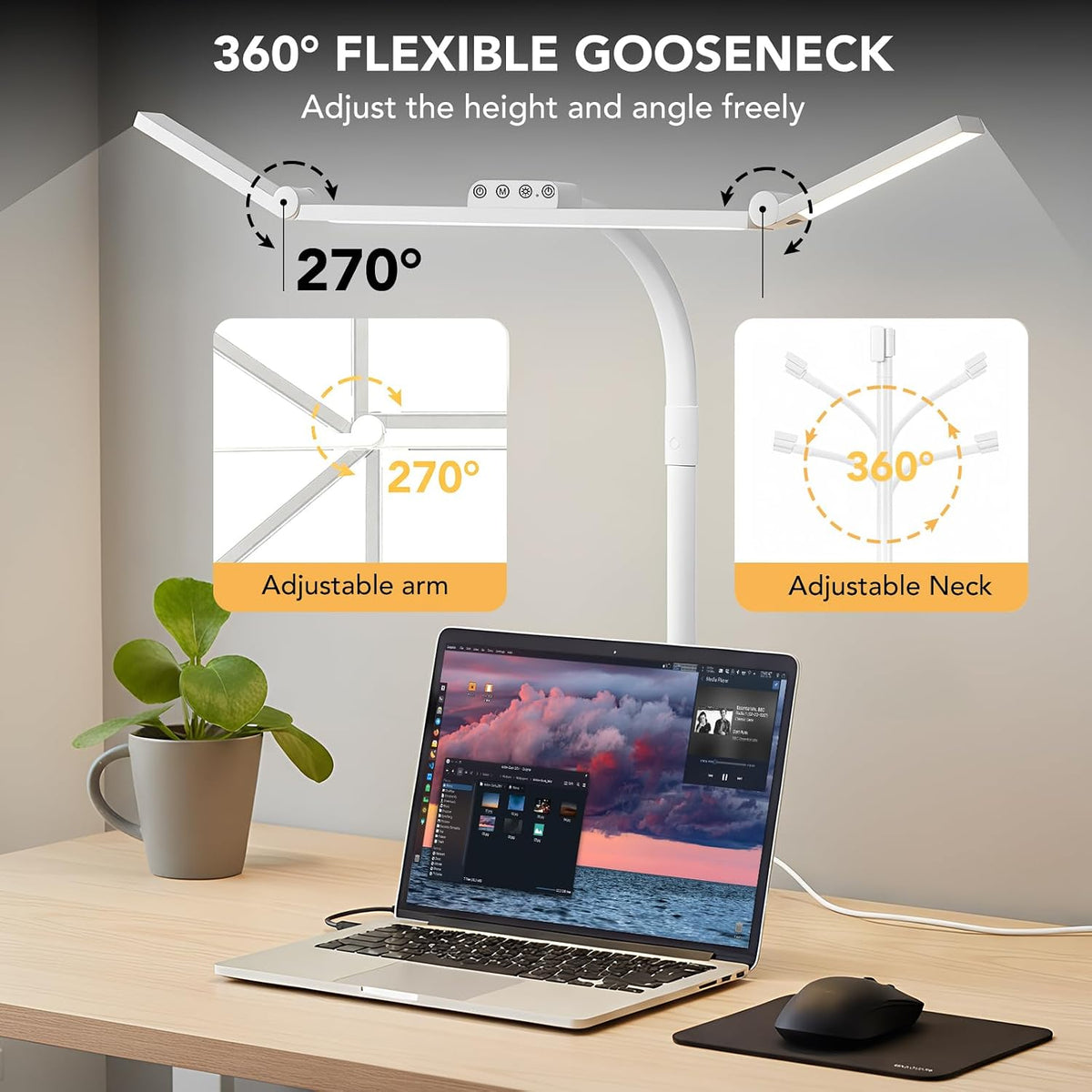 LED Desk Lamp for Home Office with Base, 28.2" Adjustable Gooseneck Swing Arm Ultra Bright Desk Light, Dimmable Architect Table lamp for Desktop Computer Light, Reading, Study, Workbench