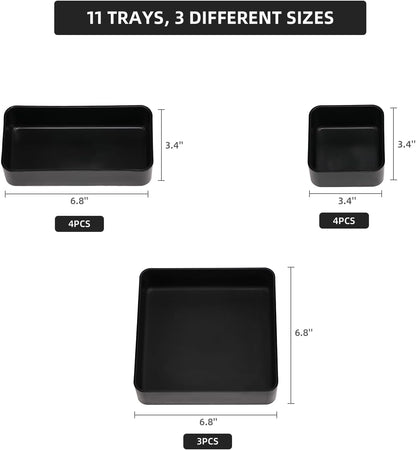 11-Piece Stackable Drawer Organizer Set, Multi-size Desk Drawer Organizer Trays Vanity Storage Bins for Storing Makeup, Stationery, Utensils in Bathroom Dresser, Office and Kitchen