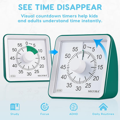 Visual Timer for Kids, 60 Minute Classroom Countdown Timer for Study