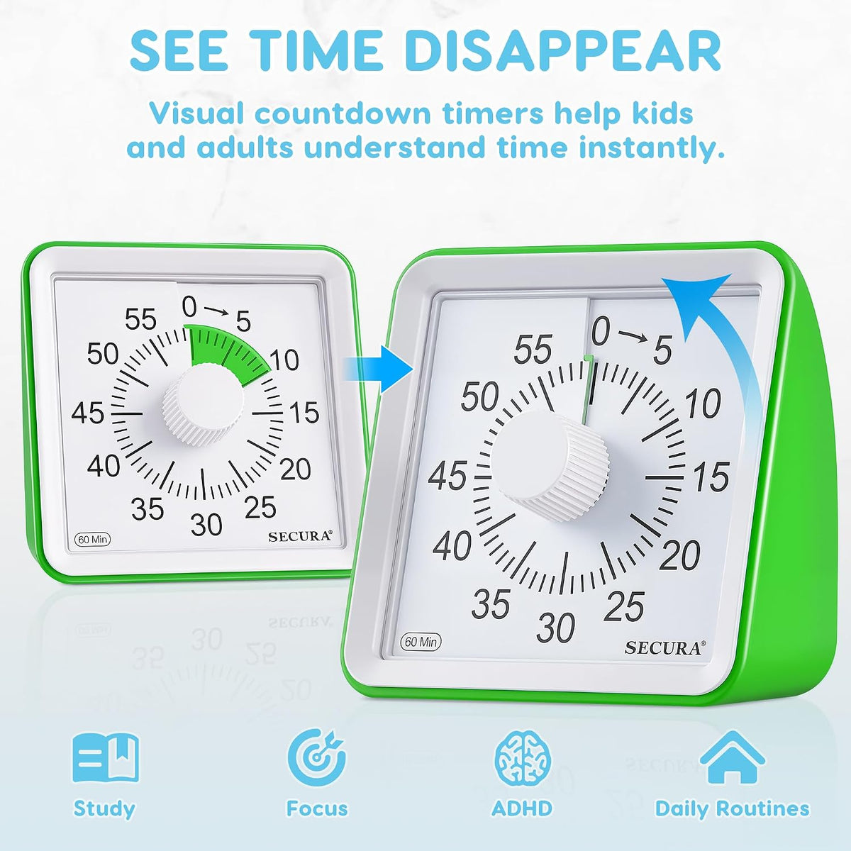 Visual Timer for Kids, 60 Minute Classroom Countdown Timer for Study