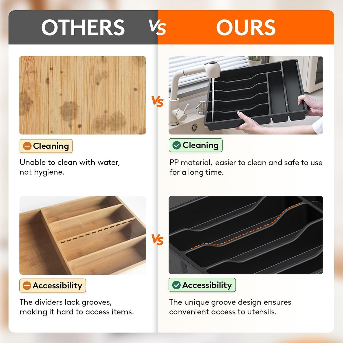 Silverware Drawer Organizer Tray, Cutlery Storage for Kitchen