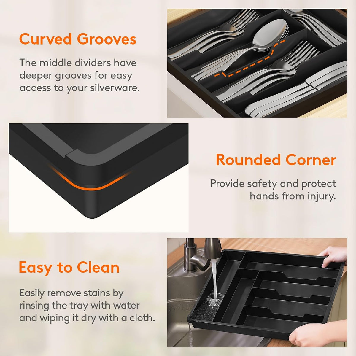 Silverware Drawer Organizer Tray, Cutlery Storage for Kitchen