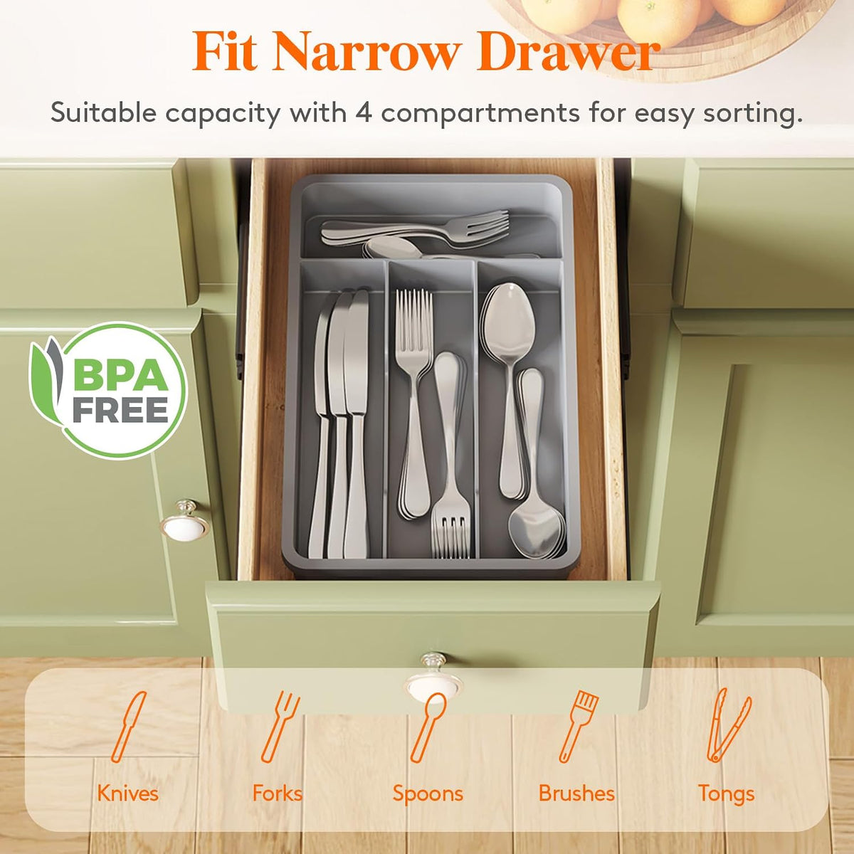 Silverware Drawer Organizer Tray, Cutlery Storage for Kitchen