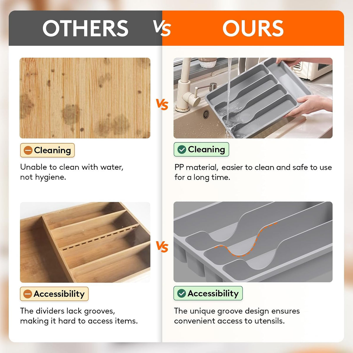 Silverware Drawer Organizer Tray, Cutlery Storage for Kitchen