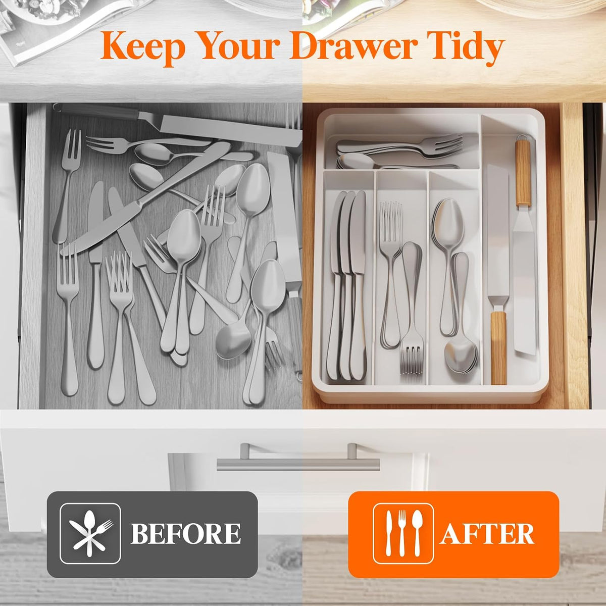 Silverware Drawer Organizer Tray, Cutlery Storage for Kitchen