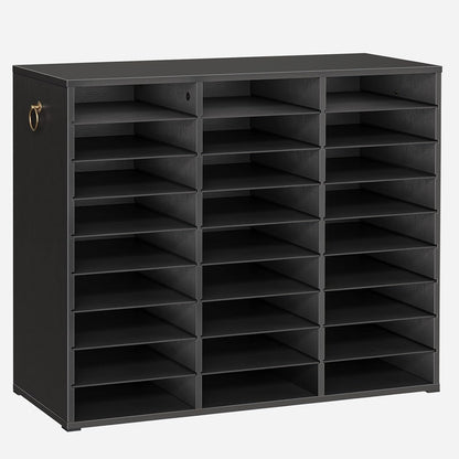 Literature Organizer, 27 Compartments Wooden Mail Organizer, Countertop Literature Sorter with Adjustable Shelves for Home, Office, School, Student Mailbox for Classroom, Black BK27WF01