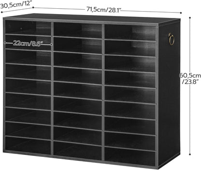 Literature Organizer, 27 Compartments Wooden Mail Organizer, Countertop Literature Sorter with Adjustable Shelves for Home, Office, School, Student Mailbox for Classroom, Black BK27WF01