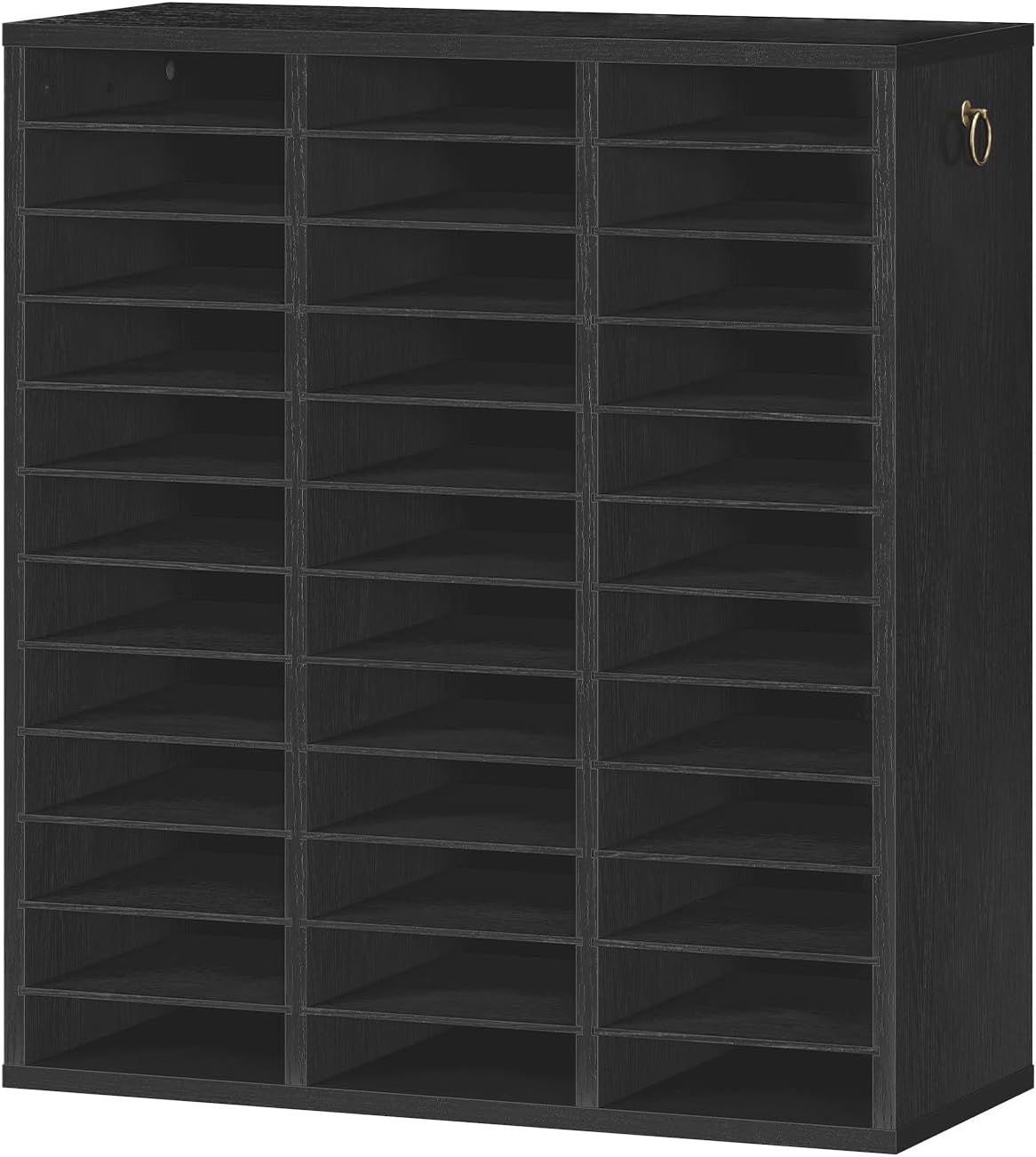 Literature Organizer, 27 Compartments Wooden Mail Organizer, Countertop Literature Sorter with Adjustable Shelves for Home, Office, School, Student Mailbox for Classroom, Black BK27WF01