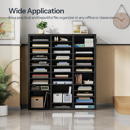 Literature Organizer, 27 Compartments Wooden Mail Organizer, Countertop Literature Sorter with Adjustable Shelves for Home, Office, School, Student Mailbox for Classroom, Black BK27WF01