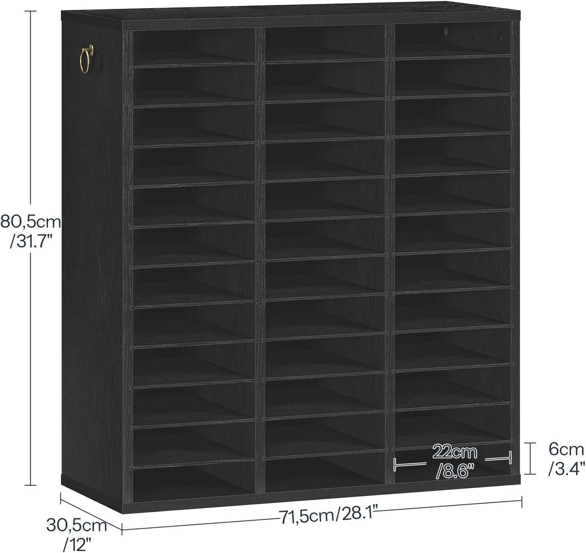Literature Organizer, 27 Compartments Wooden Mail Organizer, Countertop Literature Sorter with Adjustable Shelves for Home, Office, School, Student Mailbox for Classroom, Black BK27WF01