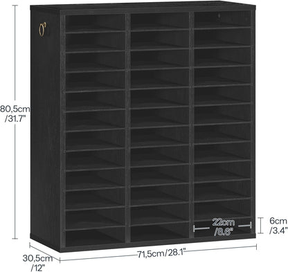 Literature Organizer, 27 Compartments Wooden Mail Organizer, Countertop Literature Sorter with Adjustable Shelves for Home, Office, School, Student Mailbox for Classroom, Black BK27WF01