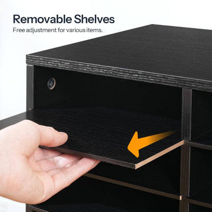 Literature Organizer, 27 Compartments Wooden Mail Organizer, Countertop Literature Sorter with Adjustable Shelves for Home, Office, School, Student Mailbox for Classroom, Black BK27WF01