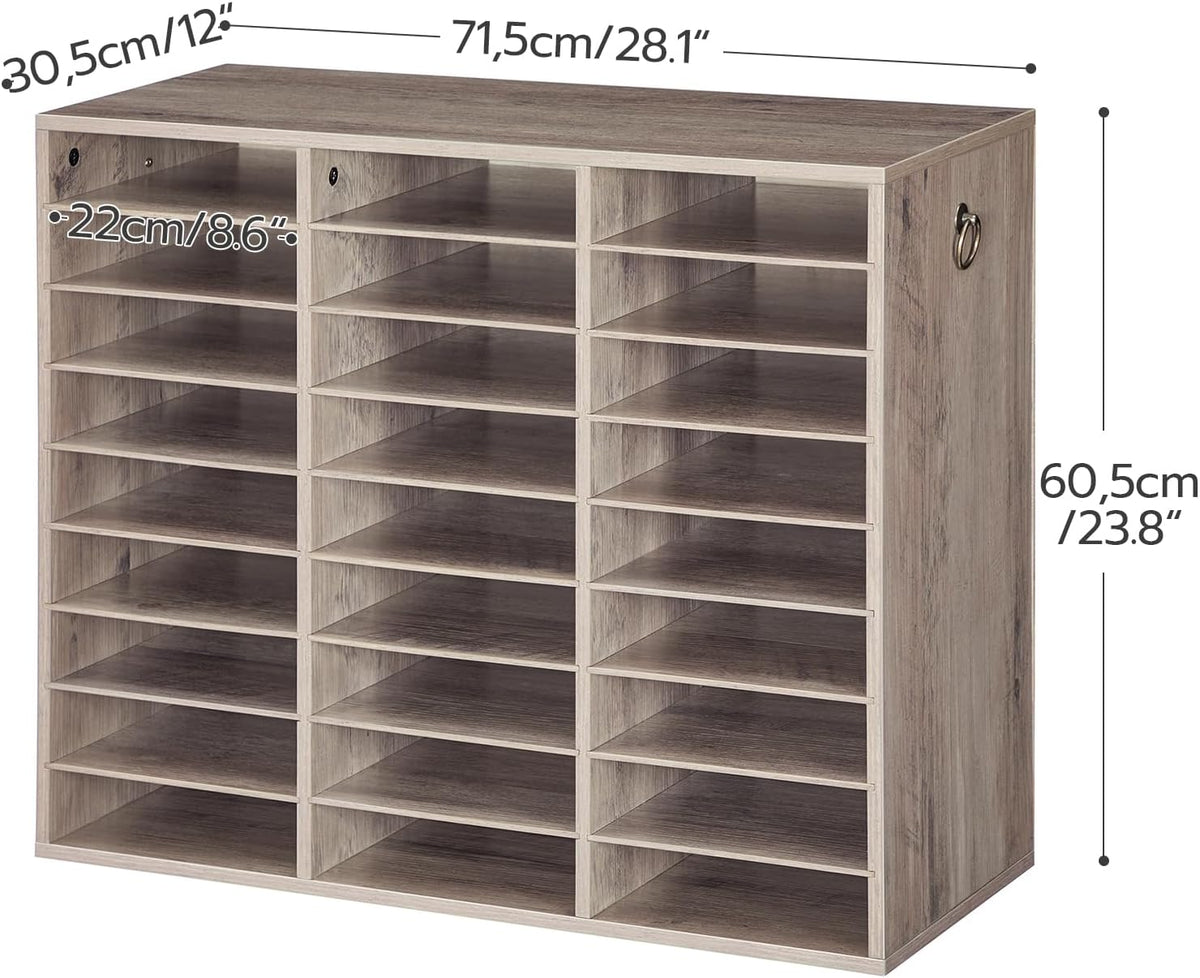 Literature Organizer, 27 Compartments Wooden Mail Organizer, Countertop Literature Sorter with Adjustable Shelves for Home, Office, School, Student Mailbox for Classroom, Black BK27WF01