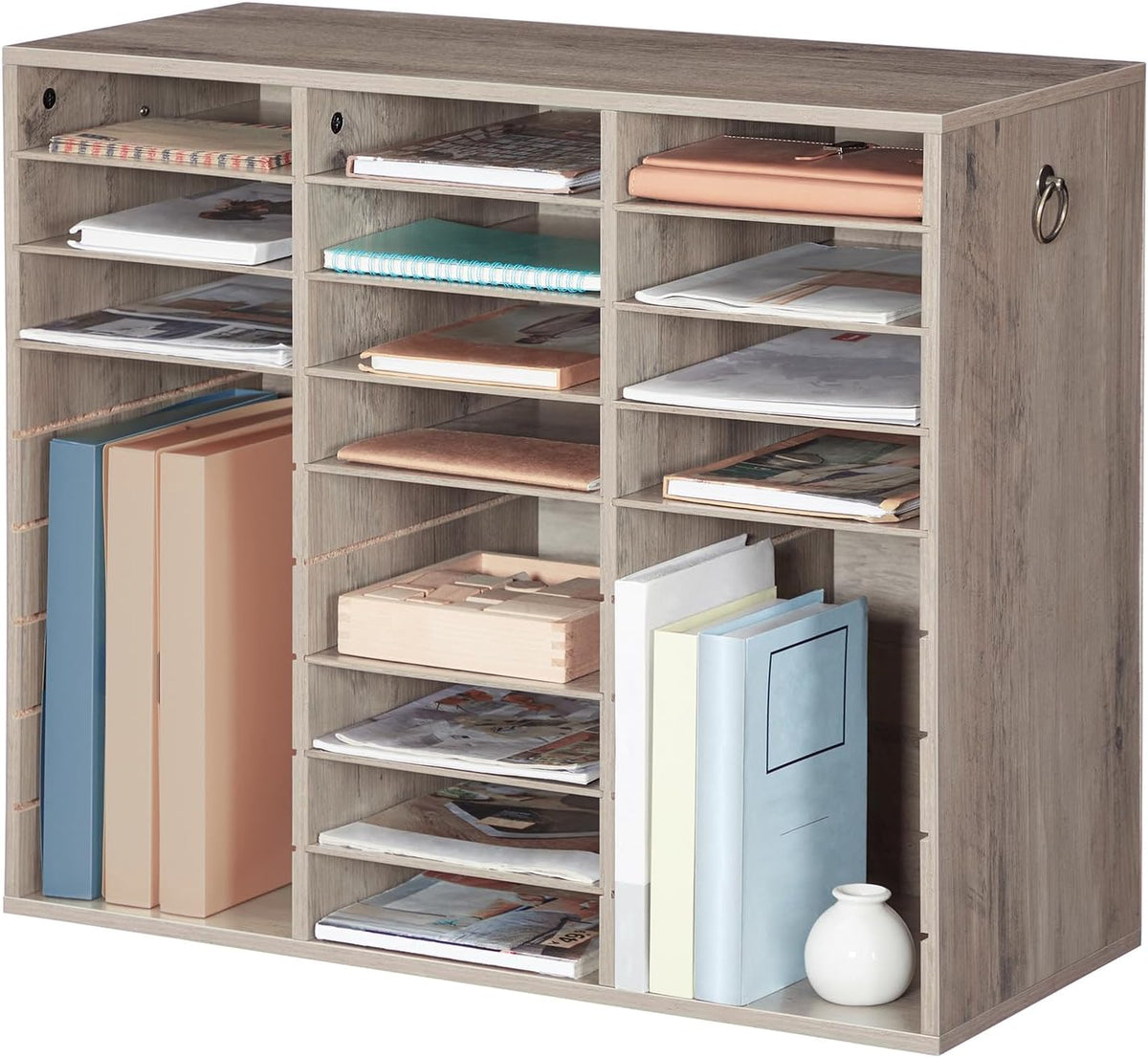 Literature Organizer, 27 Compartments Wooden Mail Organizer, Countertop Literature Sorter with Adjustable Shelves for Home, Office, School, Student Mailbox for Classroom, Black BK27WF01