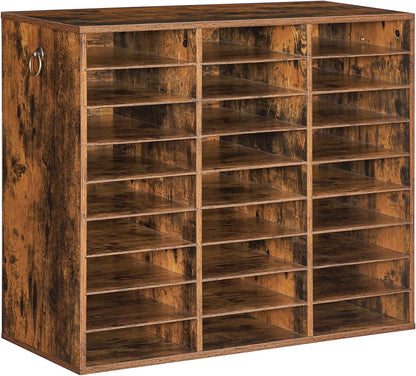 Literature Organizer, 27 Compartments Wooden Mail Organizer, Countertop Literature Sorter with Adjustable Shelves for Home, Office, School, Student Mailbox for Classroom, Black BK27WF01