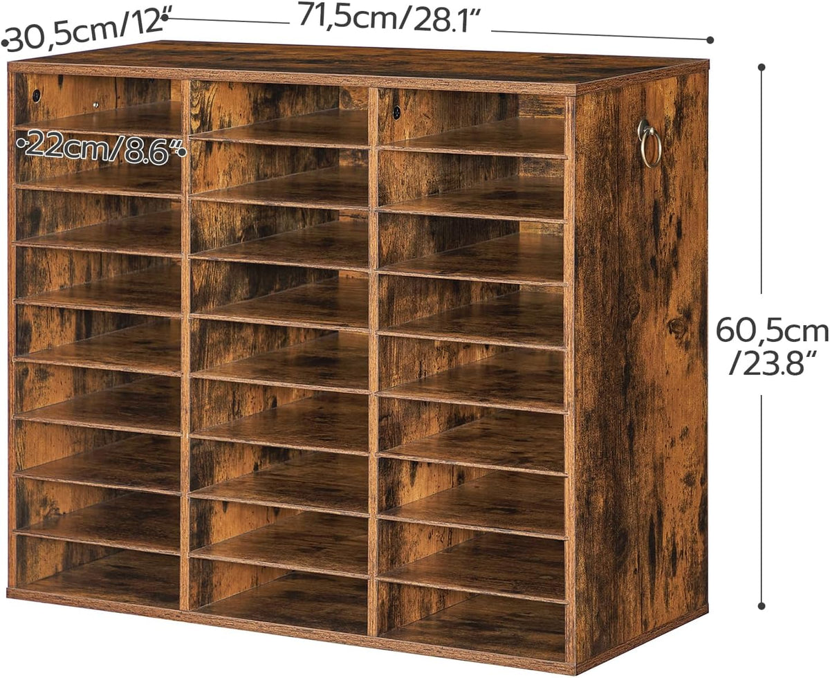 Literature Organizer, 27 Compartments Wooden Mail Organizer, Countertop Literature Sorter with Adjustable Shelves for Home, Office, School, Student Mailbox for Classroom, Black BK27WF01