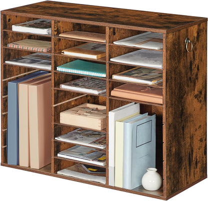 Literature Organizer, 27 Compartments Wooden Mail Organizer, Countertop Literature Sorter with Adjustable Shelves for Home, Office, School, Student Mailbox for Classroom, Black BK27WF01