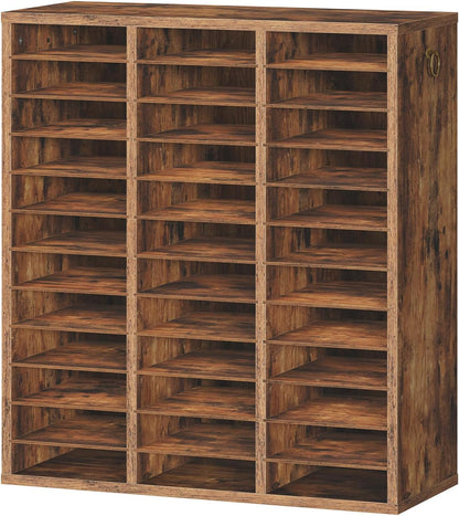 Literature Organizer, 27 Compartments Wooden Mail Organizer, Countertop Literature Sorter with Adjustable Shelves for Home, Office, School, Student Mailbox for Classroom, Black BK27WF01