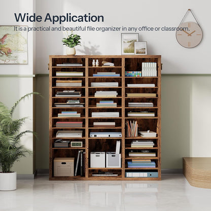 Literature Organizer, 27 Compartments Wooden Mail Organizer, Countertop Literature Sorter with Adjustable Shelves for Home, Office, School, Student Mailbox for Classroom, Black BK27WF01
